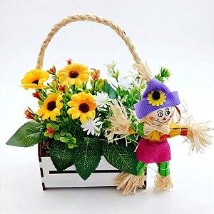 Enfeite Caixote com Flor e Espantalho