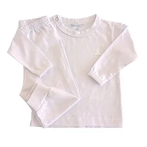 Conjunto Meia Malha Camiseta e Mijão Longo Branco - Baby Blim