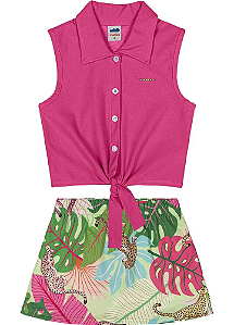 Conjunto Infantil Menina Blusa Amarração e Saia Marlan - 04 A 08