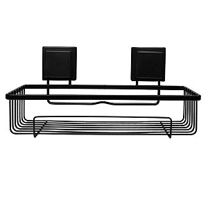 Suporte Moderno Para Shampoo Com Ventosa 28 cm Preto Fosco de Alta Resistencia
