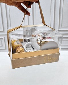 Caneca personalizada com chocolate caixa acrílica