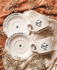 Kit xícara com pires Dinda e Dindo personalizado