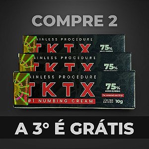 TEM ESPAÇO FAZ TATTOO - KIT 03 UNIDADES - T K T X - POMADA ANESTÉSICA - PRETA 75%