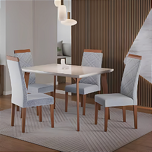 Conjunto Sala de Jantar Mesa 120cm Dubai com 4 Cadeiras Atlas Madetal