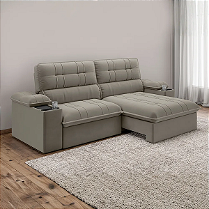 Sofá Retrátil E Reclinável 3 Lugares 2,10m Com Porta Copos