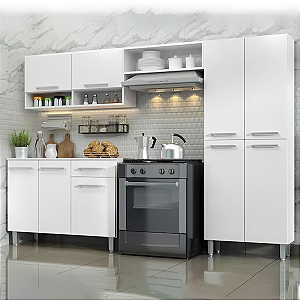 Armário Cozinha Estrela 9 Portas 1 Gaveta Com Balcão - Branco