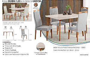 Mesa DUBAI 1.20 e 4 Cadeira GRECIA