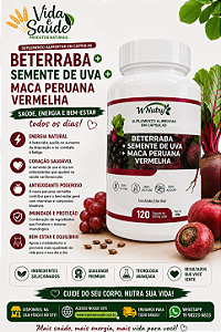 BETERRABA, FARINHA DE UVA E MACA PERUANA VERMELHA 120 CAPSULAS