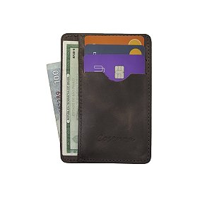 Carteira Masculina Compacta Porta Cartão Couro Legítimo - Café