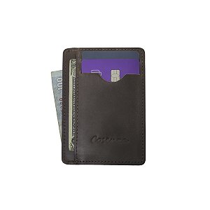Carteira Masculina Compacta Porta Cartão Couro Legítimo - Café