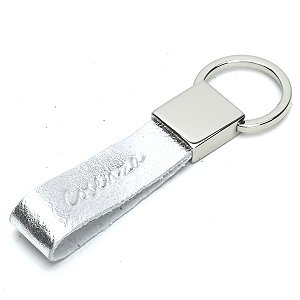 Chaveiro Masculino Com Argola Rebatível E Tira Em couro - Prata