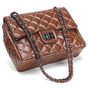 Bolsa Feminina Couro Legitimo Matelassê Média Marrom C/ Grafite