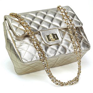 Bolsa Feminina Couro Legitimo Matelassê Média Ouro Light