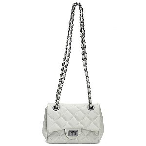 Bolsa Feminina Couro Legitimo Matelassê Mini Bag - Off-white C/ Grafite