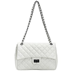 Bolsa Feminina Couro Legitimo Matelassê Grande Off-white C/ Grafite