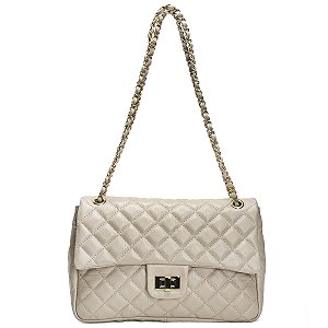 Bolsa Feminina Couro Legitimo Matelassê Grande Nude C/ Dourado