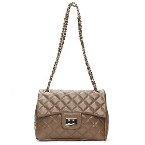 Bolsa Feminina Couro Legitimo Matelassê Média - Caramelo