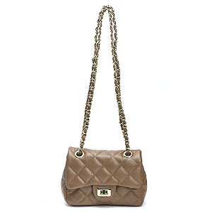 Bolsa Feminina Couro Legitimo Matelassê Mini Bag - Caramelo