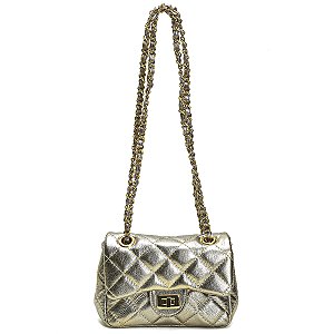 Bolsa Feminina Couro Legitimo Matelassê Mini Bag - Ouro Light