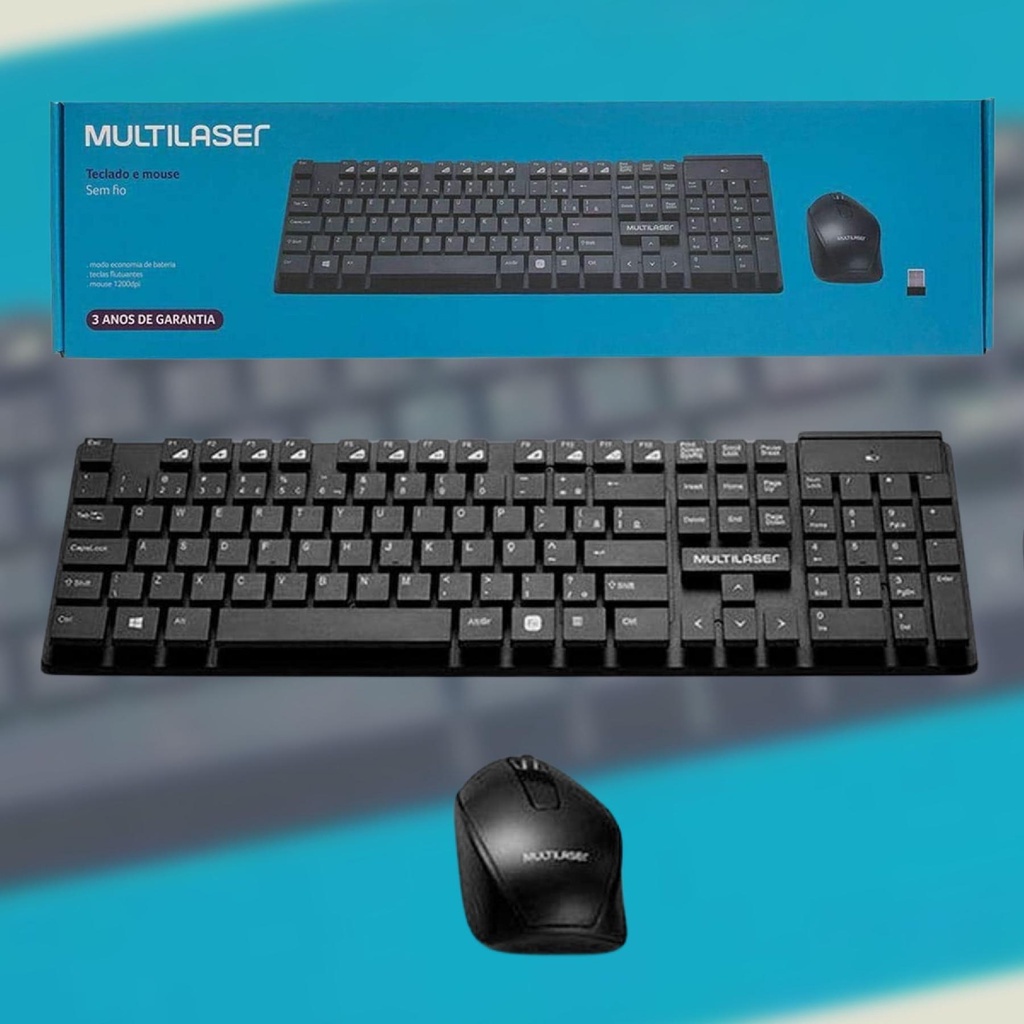 Teclado e mouse sem fio 2.4 Usb preto teclas flutuantes Tc251 Multilaser