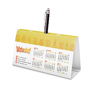 Calendário de Mesa c/ Porta Canetas 25x14cm 4/0 UV 1/0