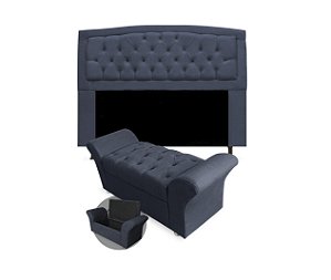 Kit Cabeceira Geovana e Calçadeira Veneza 140cm suede Azul Marinho