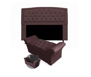Kit Cabeceira Geovana e Calçadeira Veneza 140cm suede Bordô