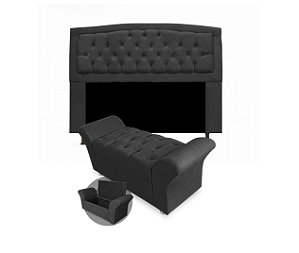 Kit Cabeceira Geovana e Calçadeira Veneza 140cm suede Preto