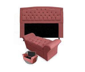 Kit Cabeceira Geovana e Calçadeira Veneza 90cm suede Vermelho