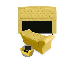 Kit Cabeceira Geovana e Calçadeira Veneza 100cm suede Amarelo