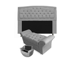Kit Cabeceira Goevana e Calçadeira Veneza 100cm suede Cinza