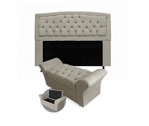 Kit Cabeceira Geovana e Calçadeira Veneza 100cm suede Bege