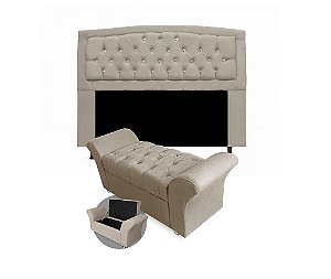 Kit Cabeceira Geovana + Calçadeira Veneza Casal 140cm com Strass Suede