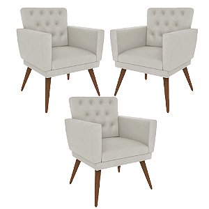 Kit 3 Poltronas Nina com Capitone - Bege