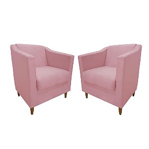 Kit 2 Poltronas Titânio Veludo Rosa