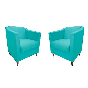 Kit 2 Poltronas Titânio Suede Azul Tiffany