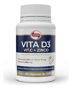 Vita D3 Vitamina D3 + Vitamina C + Zinco - 60 Cap - Vitafor