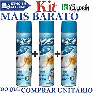 Kit 3un Poderoso Limpa Vidros Aerossol 400ml - Kelldrin