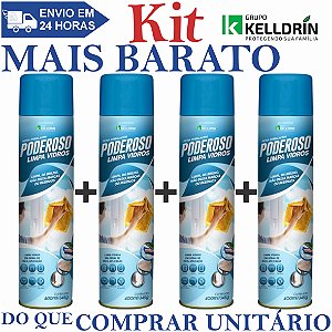 Kit 4un Poderoso Limpa Vidros Aerossol 400ml - Kelldrin