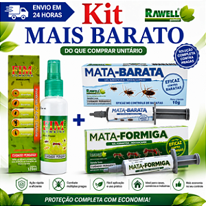 KIT 1 Fim Combina 120ml + 1 Mata Barata 10g Gel + 1 Mata Formiga 10g Gel - Rawell Química