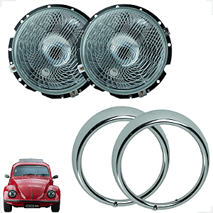 Par Farol + Aro Cromado Fusca Modelo 59 60 61 A 92 Ambos Lados