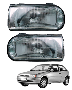 Par Farol Principal Dianteiro Lente Vidro Máscara Modelo Cristal Volkswagen Gol Bola 1995 a 99