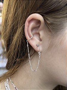Brinco corrente coração chapinha • folheado a prata