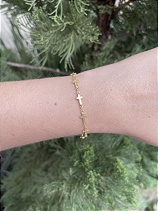 Pulseira cruz • folheado a ouro