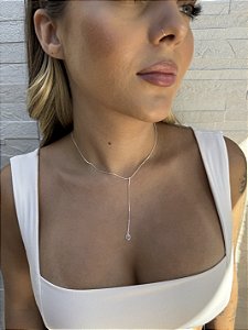 Colar gravata gota • folheado a prata