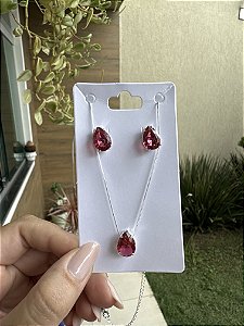 Conjunto gota rosa fucsia  • folheado a prata