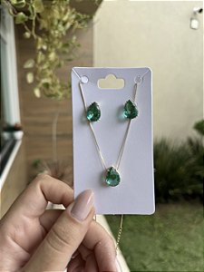 Conjunto gota turmalina • folheado a ouro