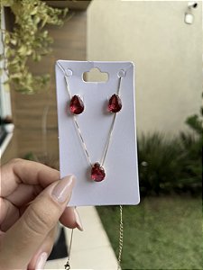 Conjunto rosa fúcsia • folheado a ouro