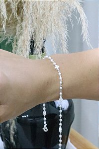 Pulseira pérola trevo branco • folheado a prata