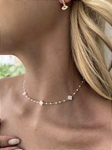 Choker trevo perola branco • folheado a ouro